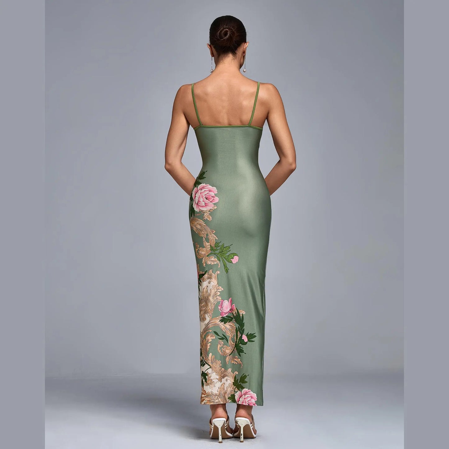 Flowery Satin Dress OCS Trade Co., Ltd. Dresses Uniquely Branded