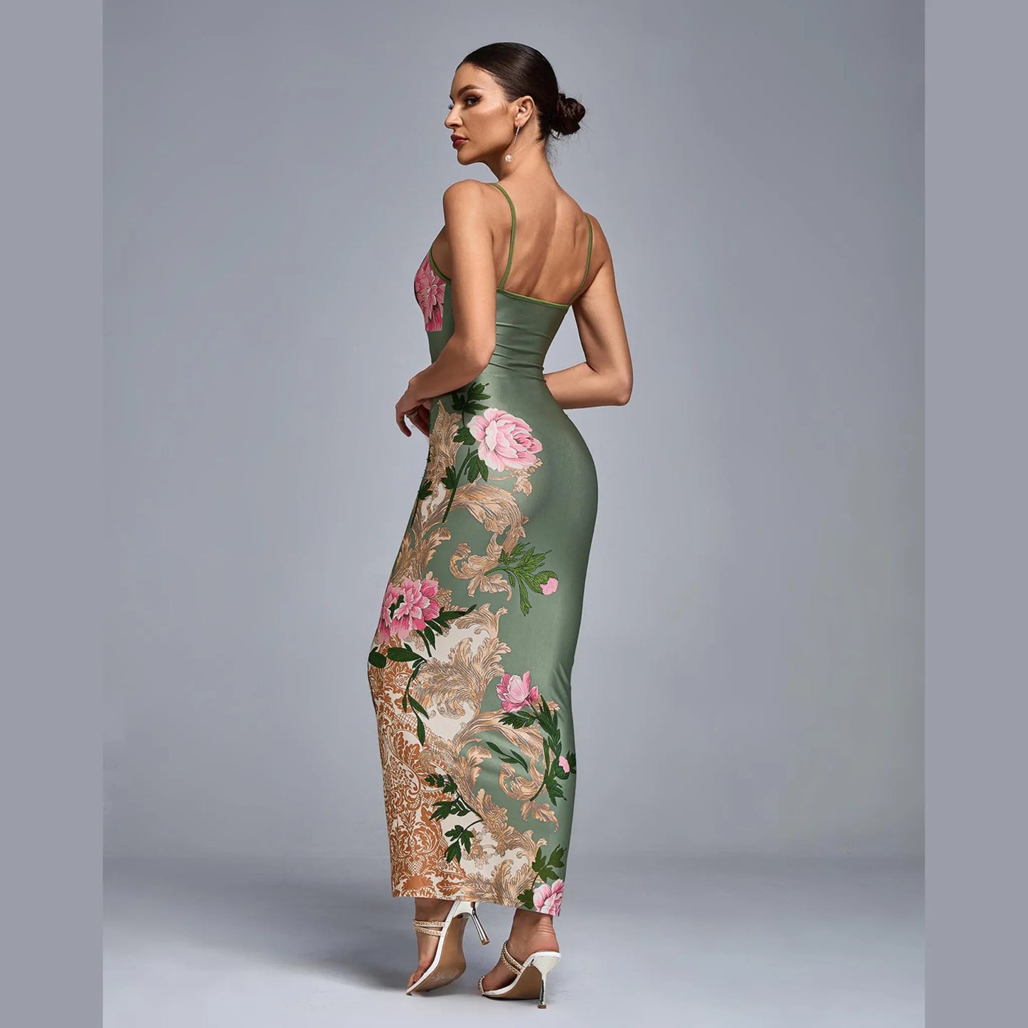 Flowery Satin Dress OCS Trade Co., Ltd. Dresses Uniquely Branded