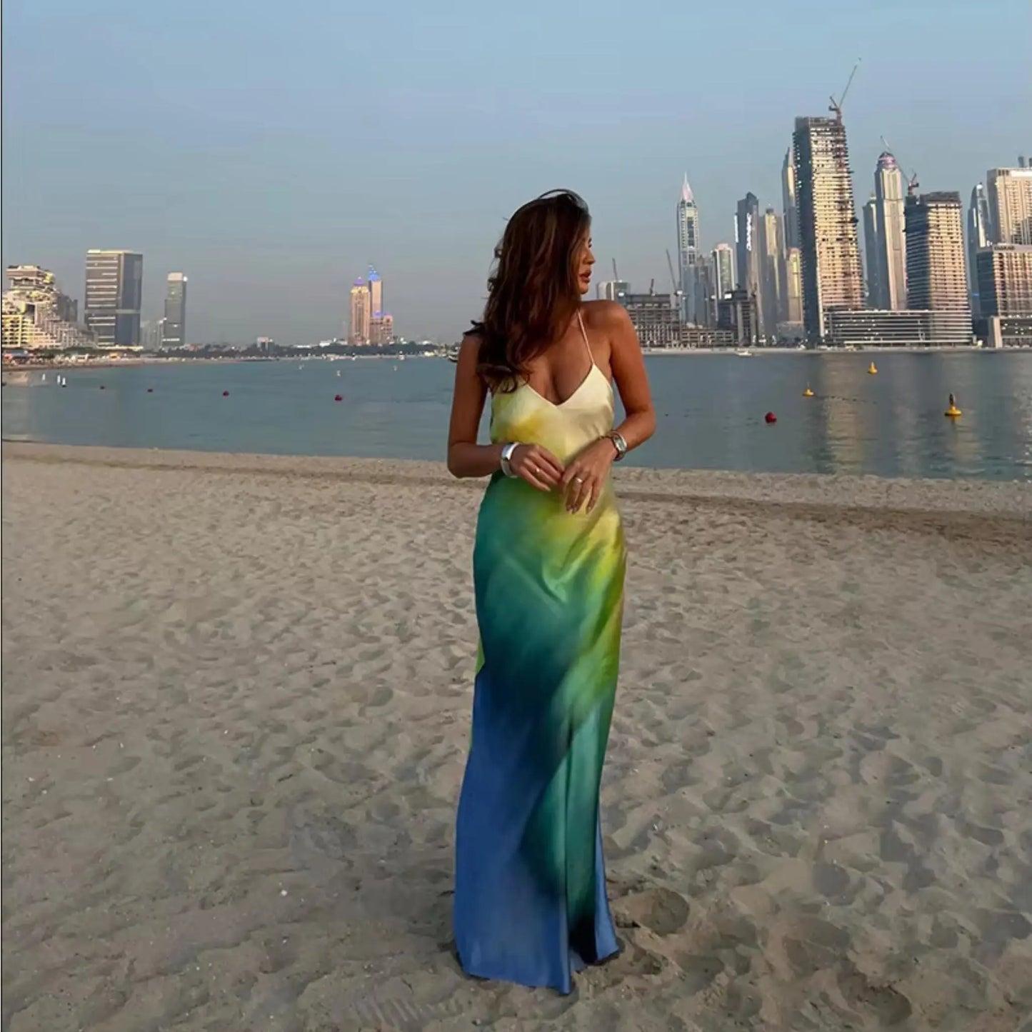 Satin Multicolor Slip Dress OCS Trade Co., Ltd. Dresses Uniquely Branded