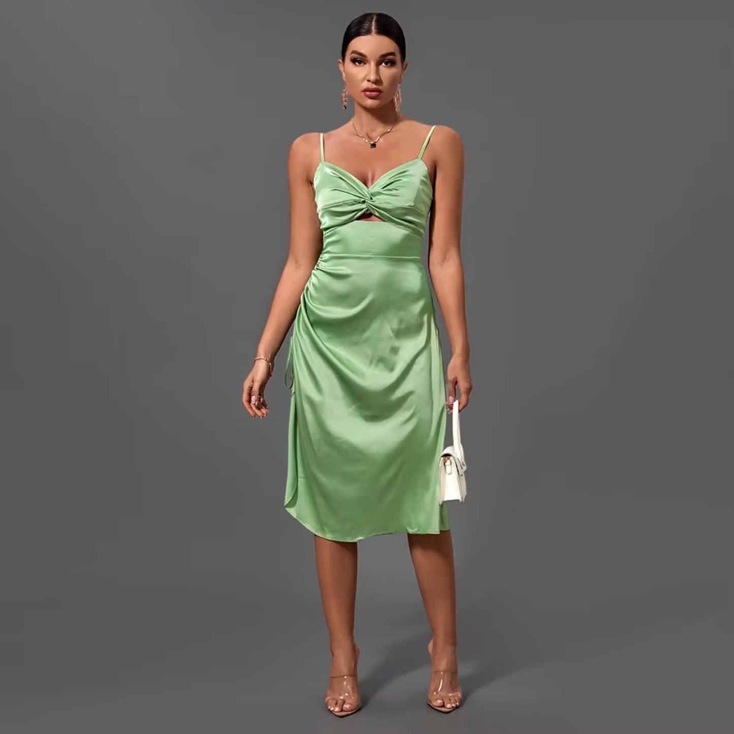 Satin Ruched Knot Dress Uniquely Branded Uniquely Branded