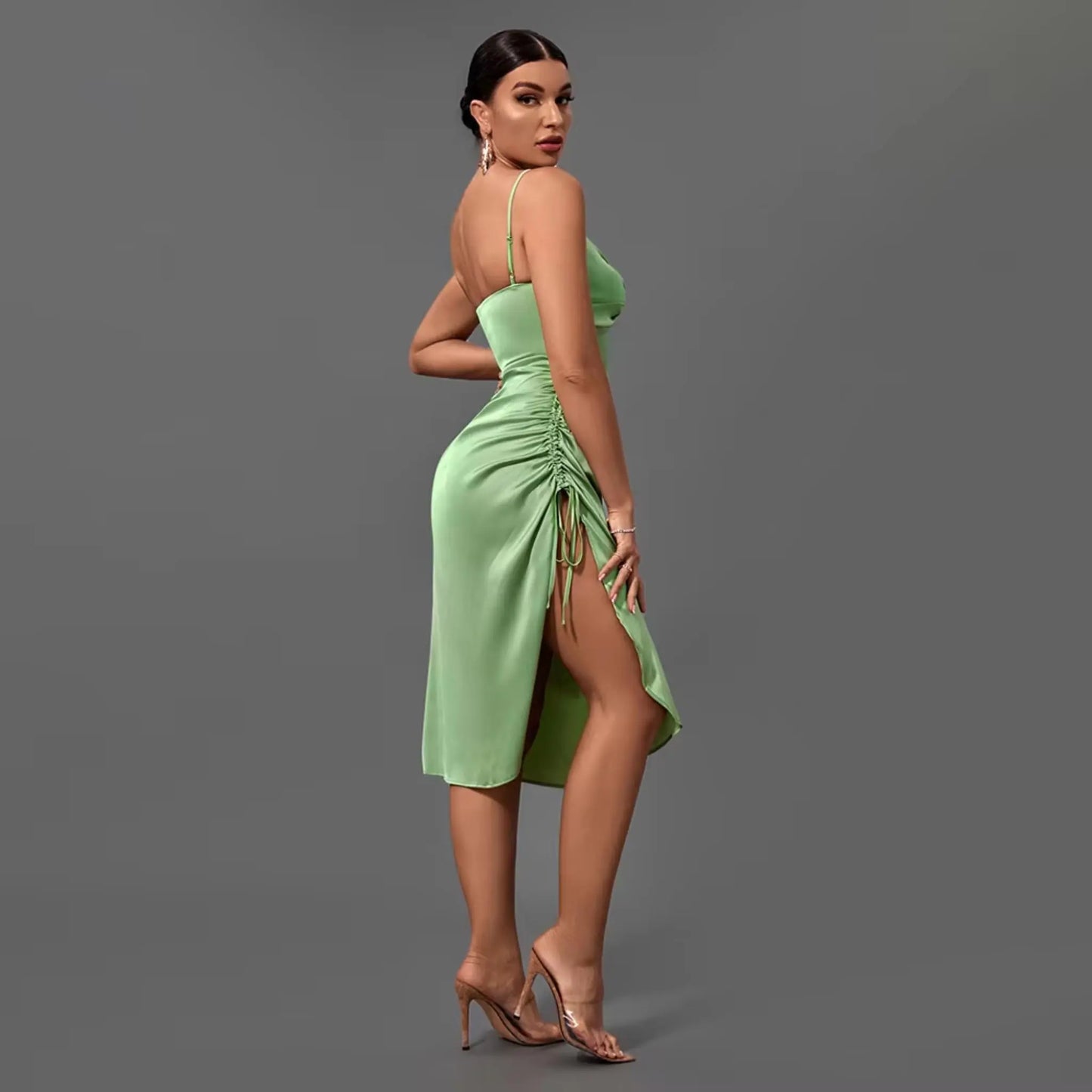 Satin Ruched Knot Dress Uniquely Branded Uniquely Branded
