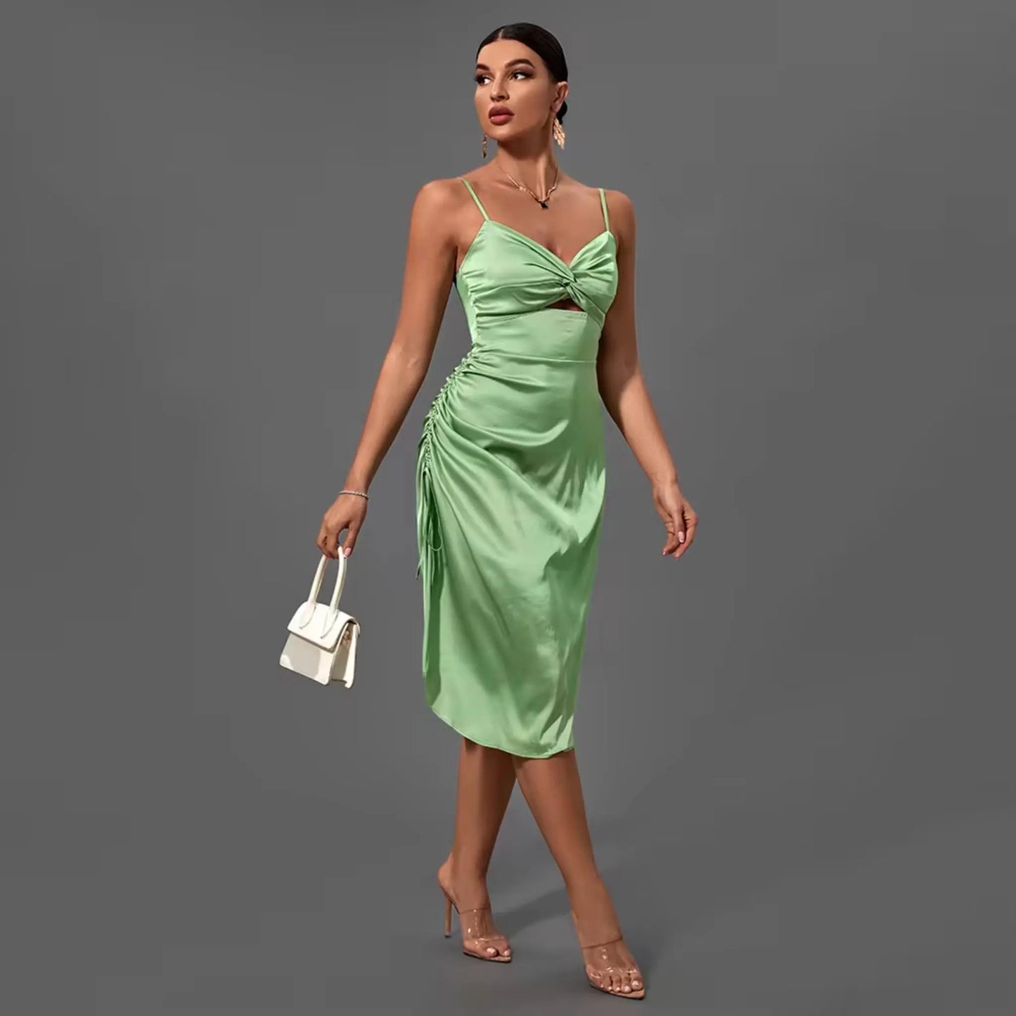 Satin Ruched Knot Dress Uniquely Branded Uniquely Branded