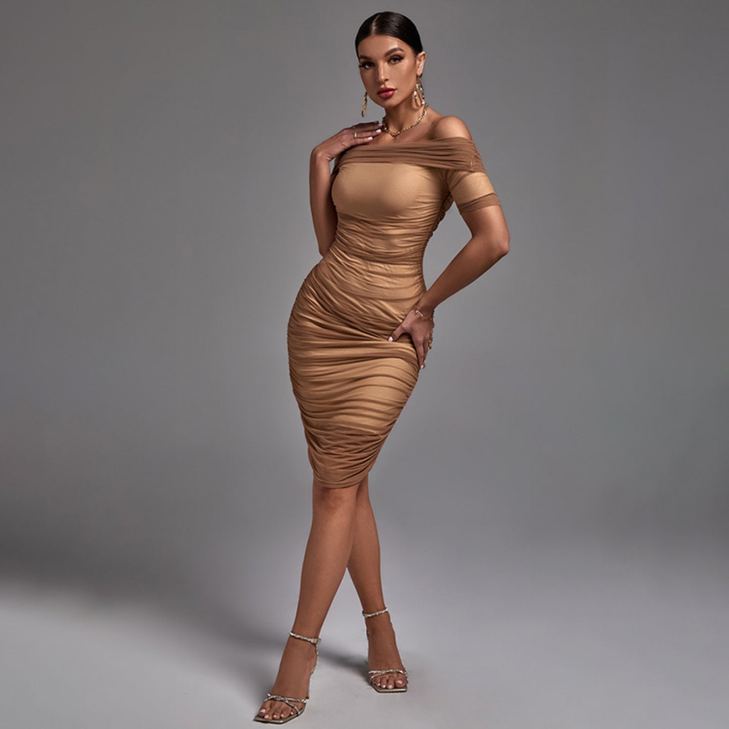 Mesh Ruched Tube Top Dress OCS Trade Co., Ltd.