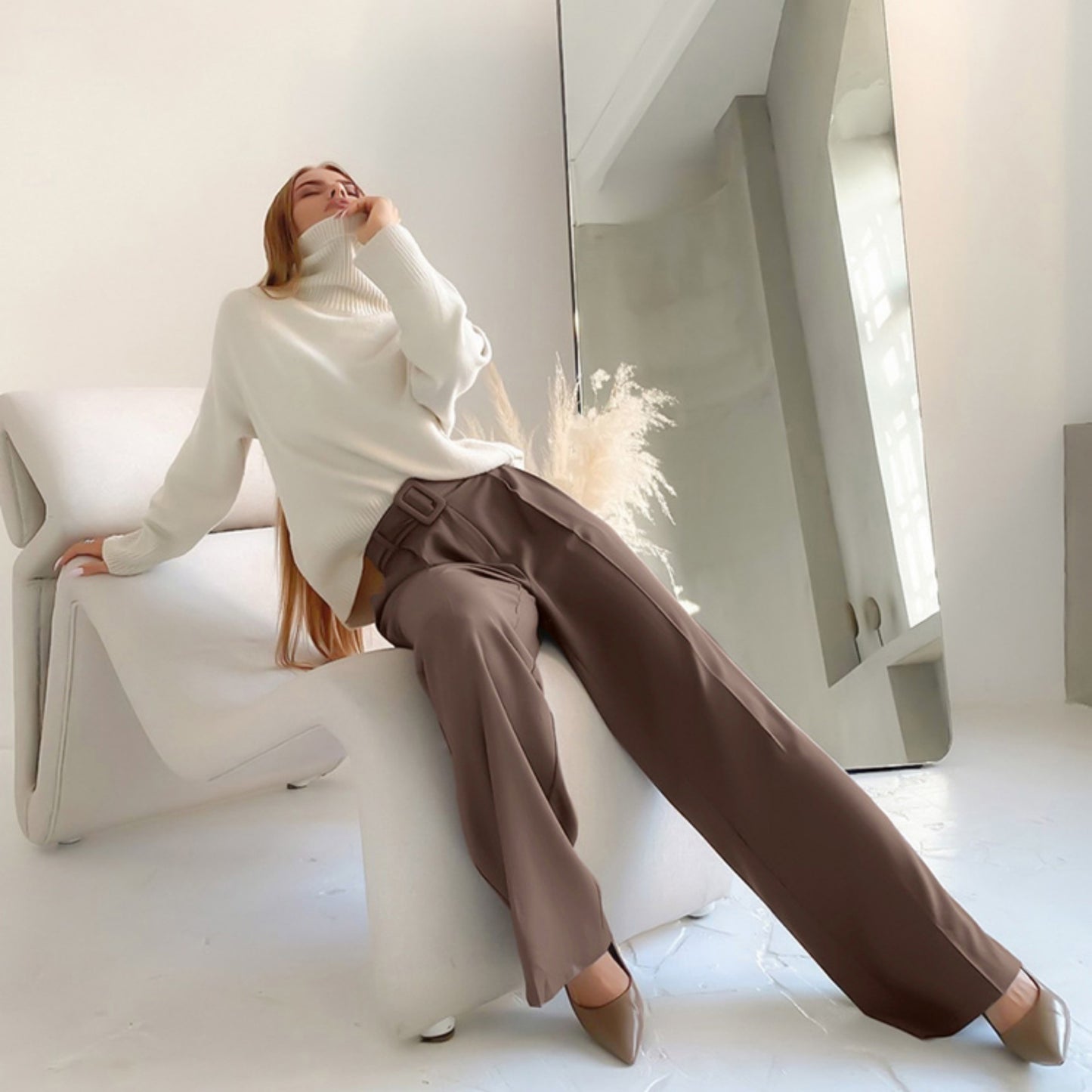 Pleated Wide Leg Belted Pants OCS Trade Co., Ltd.