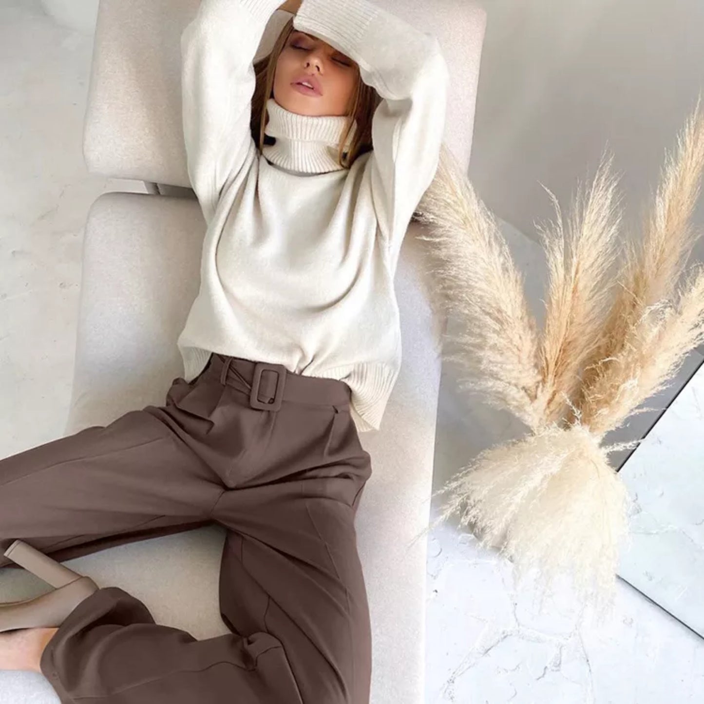 Pleated Wide Leg Belted Pants OCS Trade Co., Ltd.