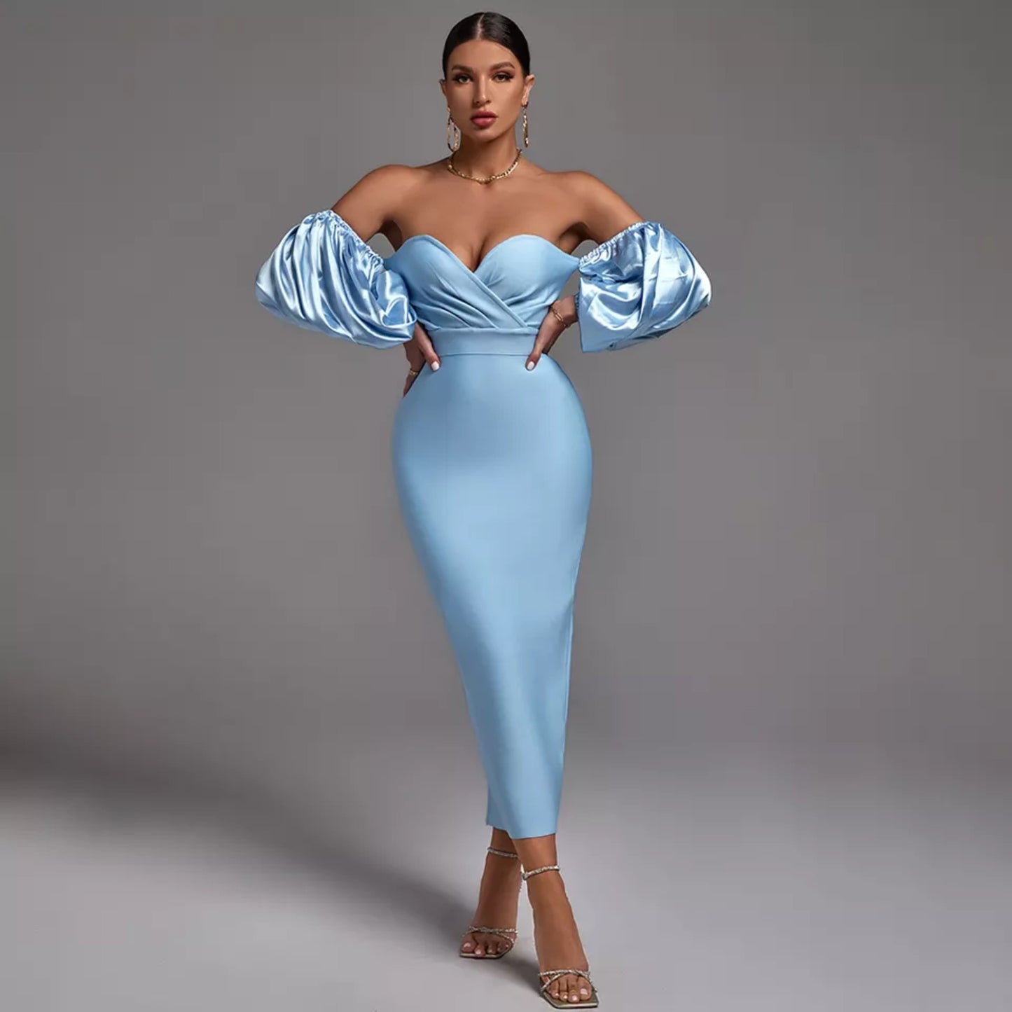Satin Puff Sleeve Maxi Dress Zhuofei Clothes Co., Ltd.