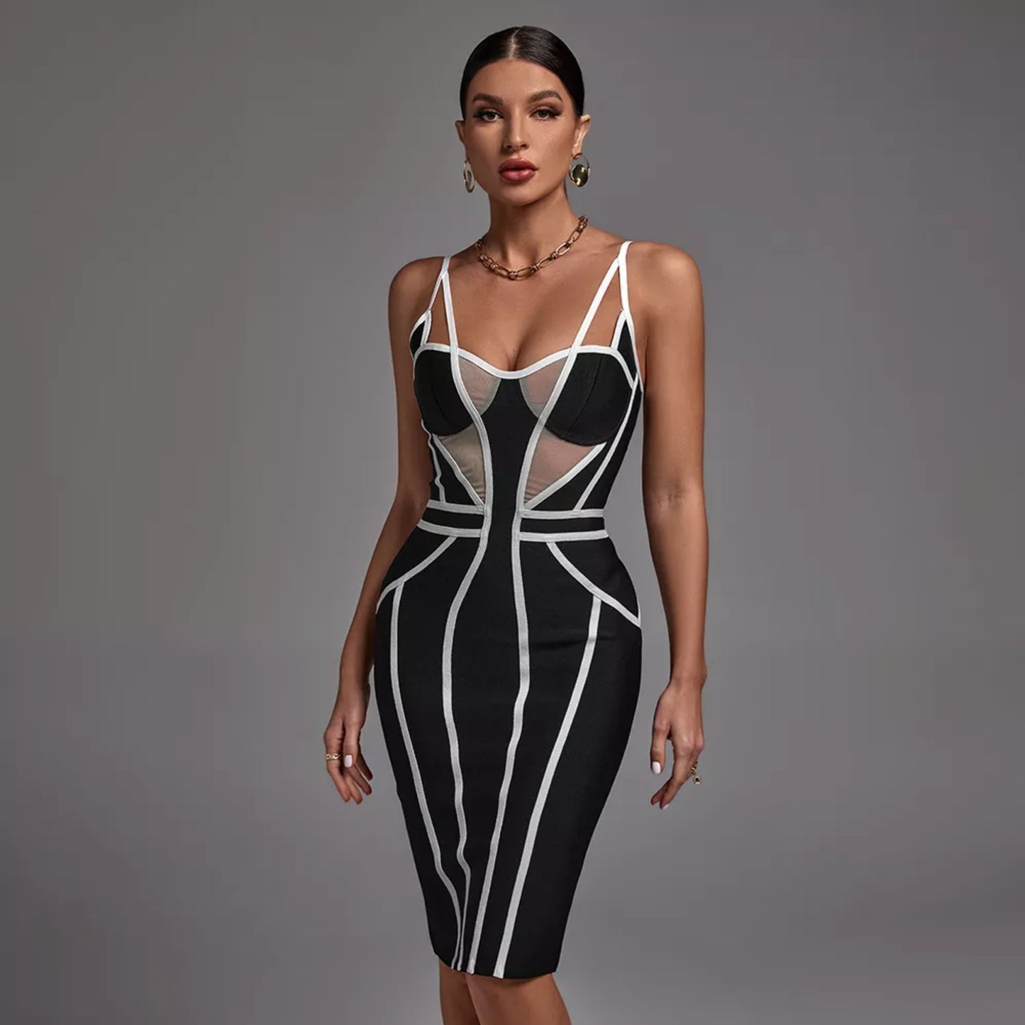 Sheer White Lines Dress OCS Trade Co., Ltd.