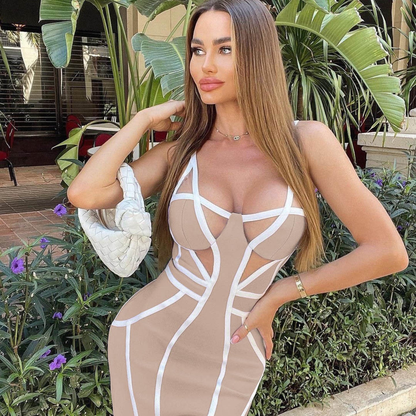 Sheer White Lines Dress OCS Trade Co., Ltd.
