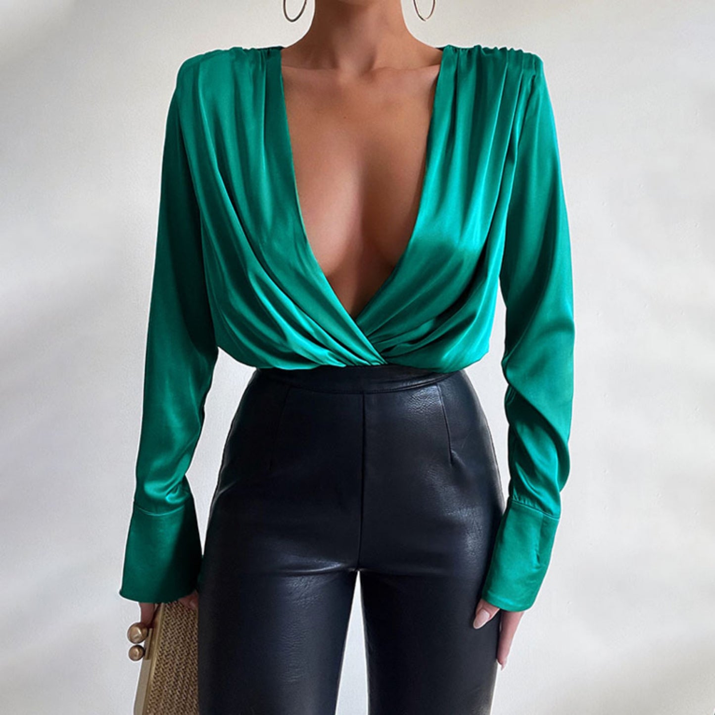 V-Neck Pleated Bodysuit OCS Trade Co., Ltd.