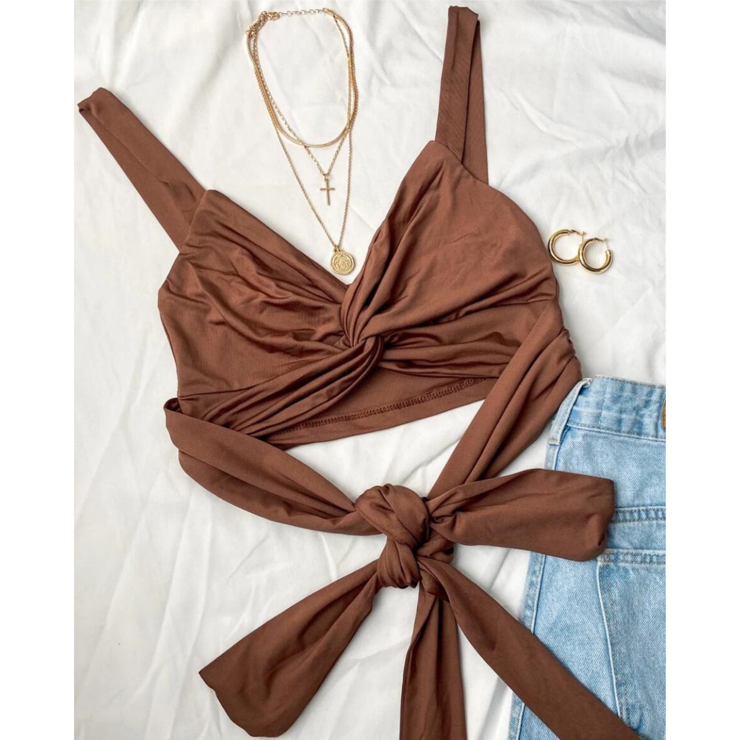V-Neck Ruched Knot Top OCS Trade Co., Ltd.