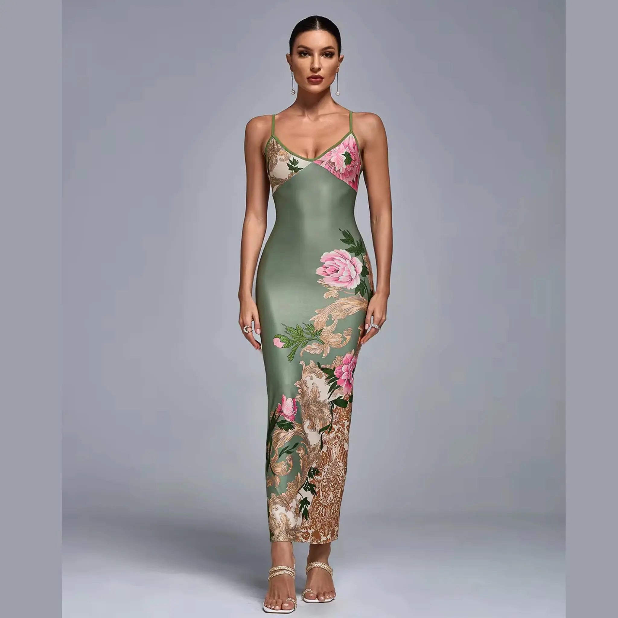 satin dress floral Flowery Satin Dress