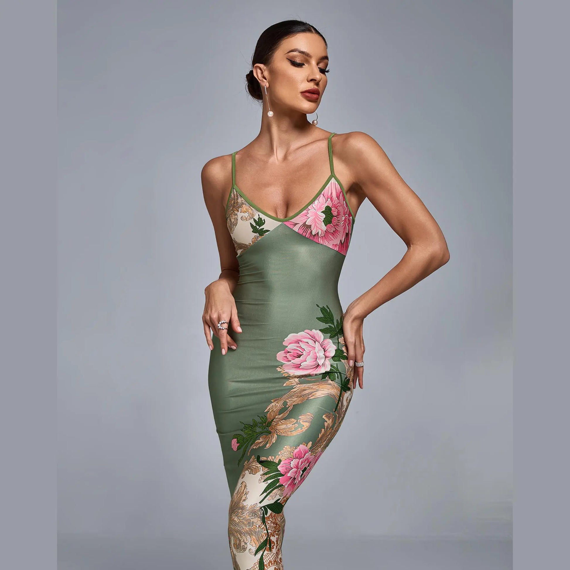 Flowery Satin Dress - Uniquely Branded Flowery Satin Dress - Uniquely Branded