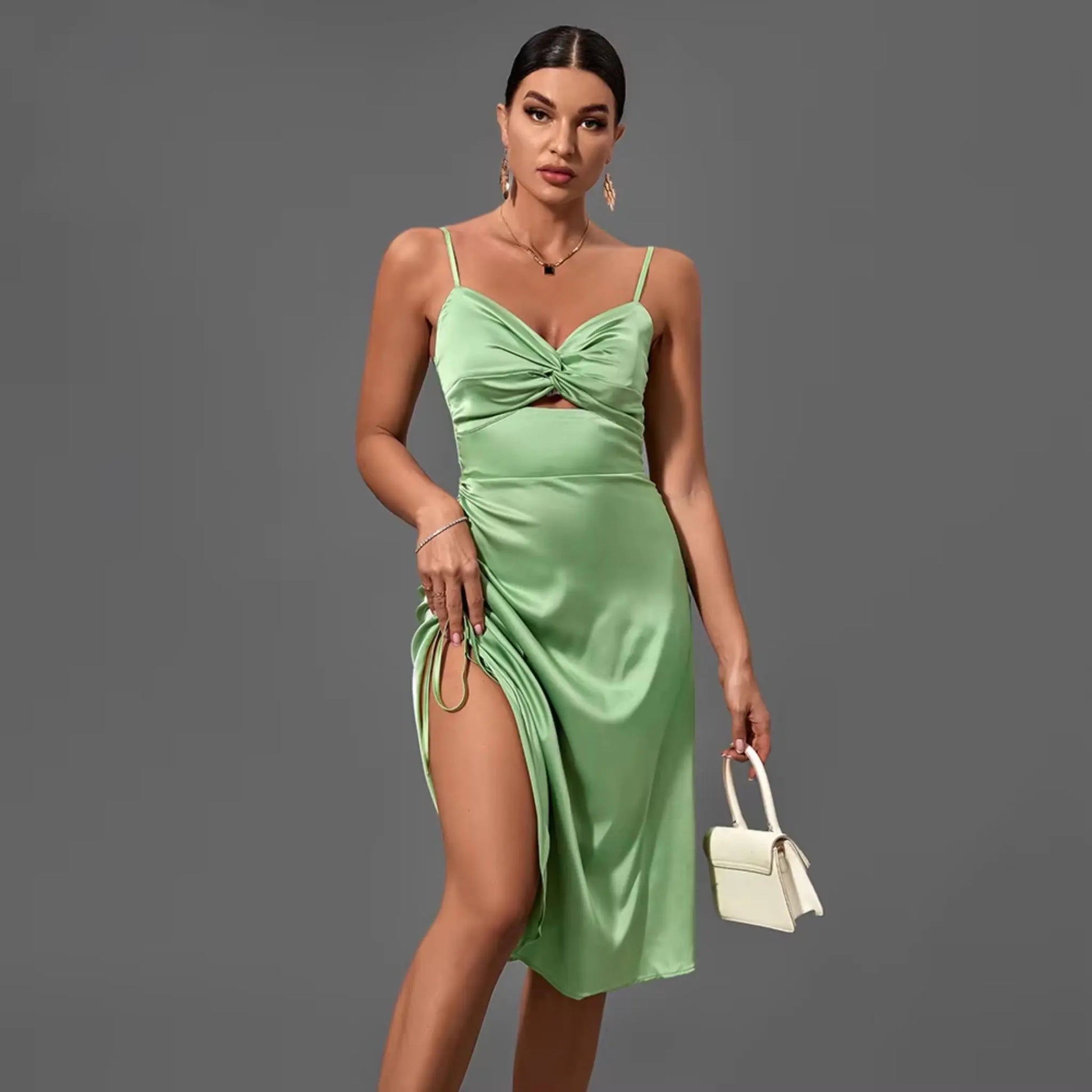 Satin Ruched Knot Dress Satin Ruched Knot Dress
