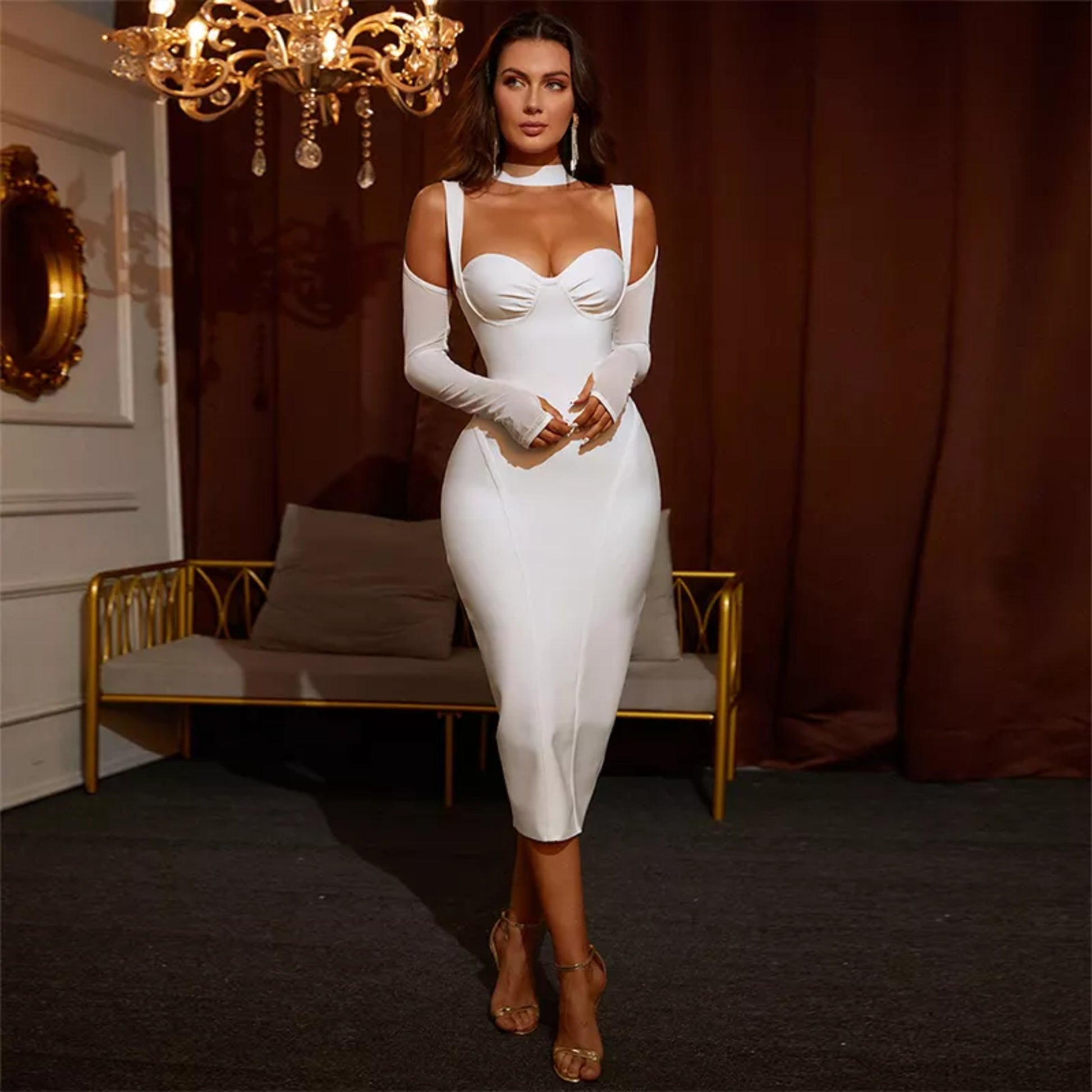 Choker Long Sleeve Midi Dress - Uniquely Branded Choker Long Sleeve Midi Dress - Uniquely Branded