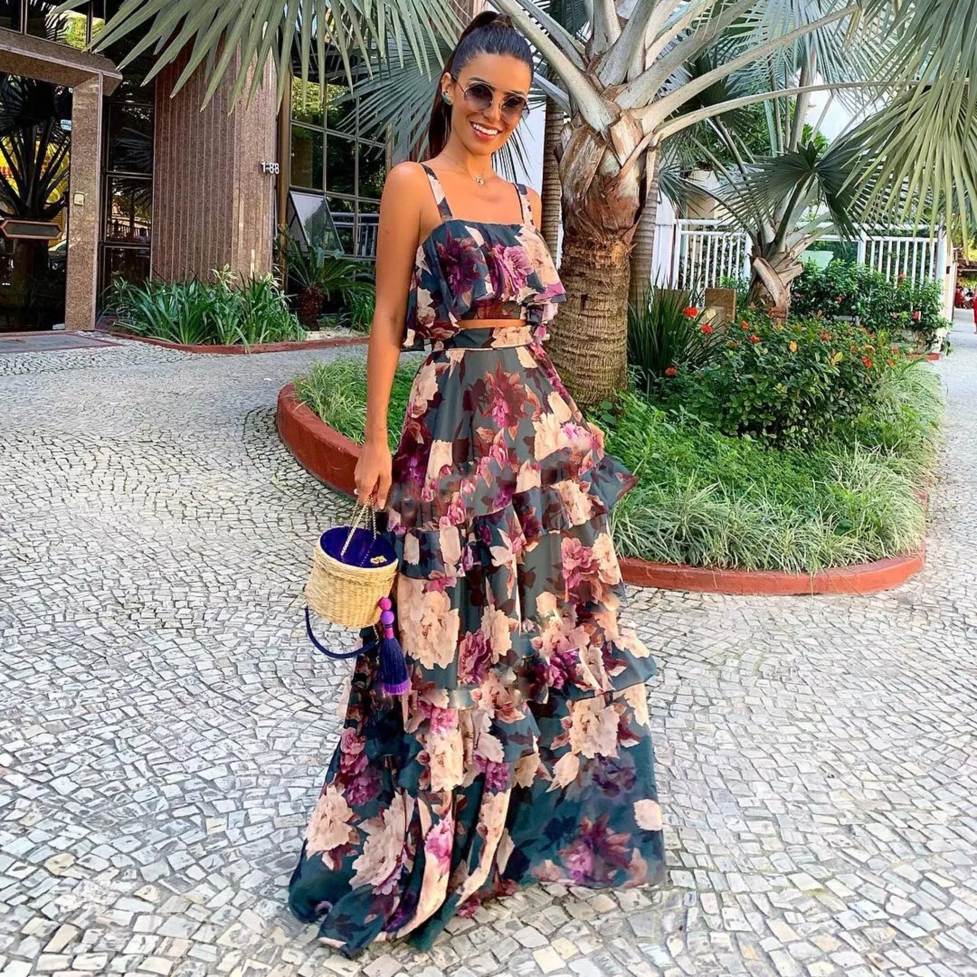 Two-Piece Floral Ruffle Dress - Uniquely Branded Two-Piece Floral Ruffle Dress - Uniquely Branded